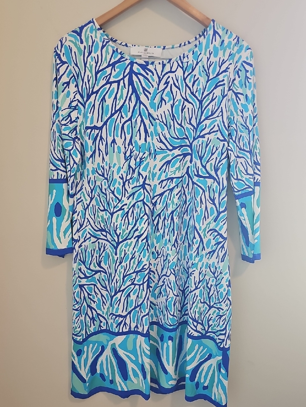 JEAN-PIERREKLIFA PARIS Sea-Inspired Blue Print SHIFT Women's Dress. NWOT XXL